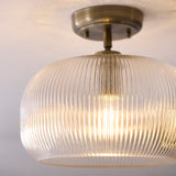 Endon Harborne Flush Antique brass plate & clear ribbed glass