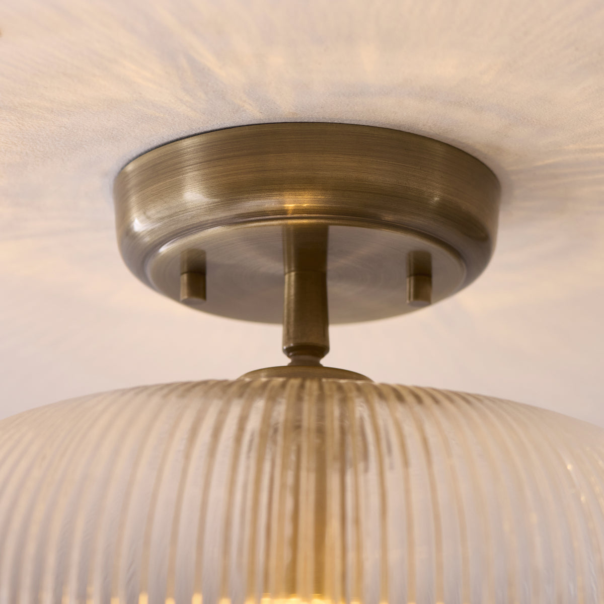Endon Harborne Flush Antique brass plate & clear ribbed glass