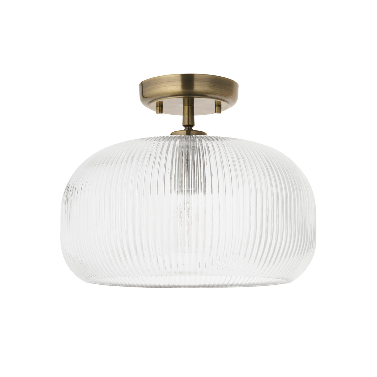 Endon Harborne Flush Antique brass plate & clear ribbed glass
