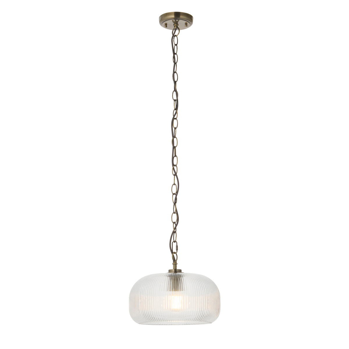 Endon Harborne Pendant Antique brass plate & clear ribbed glass