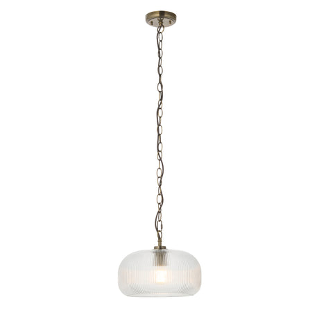 Endon Harborne Pendant Antique brass plate & clear ribbed glass