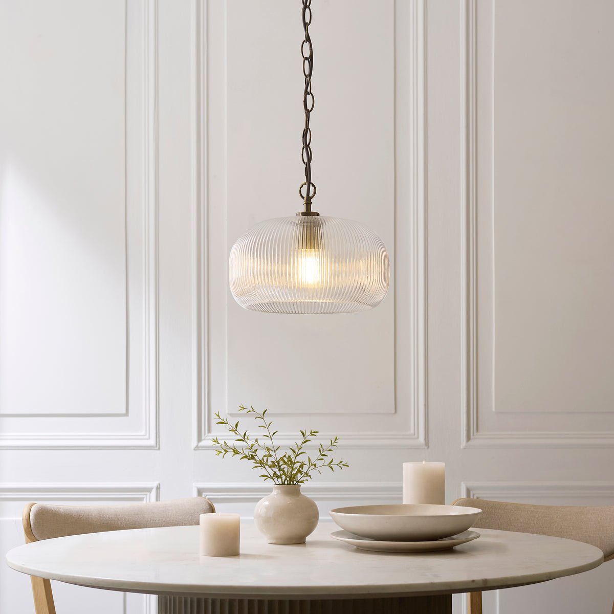 Endon Harborne Pendant Antique brass plate & clear ribbed glass