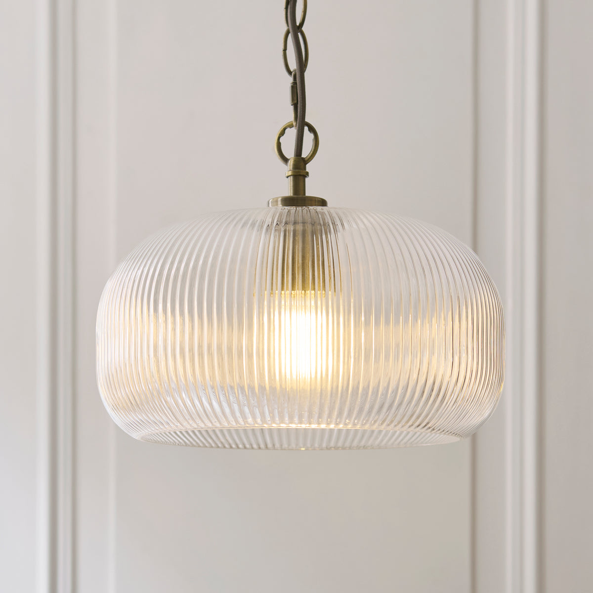 Endon Harborne Pendant Antique brass plate & clear ribbed glass