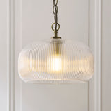 Endon Harborne Pendant Antique brass plate & clear ribbed glass