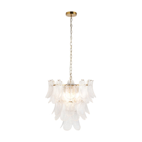 Endon Autumn 4lt Pendant Brushed aged brass plate & clear textured glass
