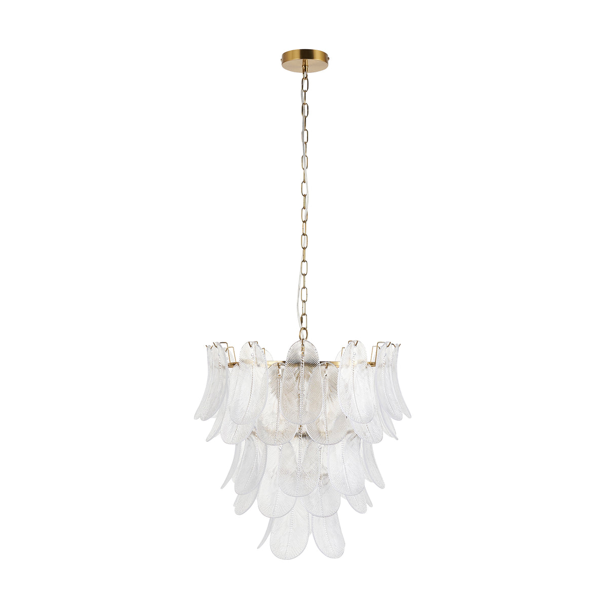 Endon Autumn 4lt Pendant Brushed aged brass plate & clear textured glass