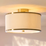 Endon Lexi Flush Ivory fabric, brushed aged brass & frosted glass