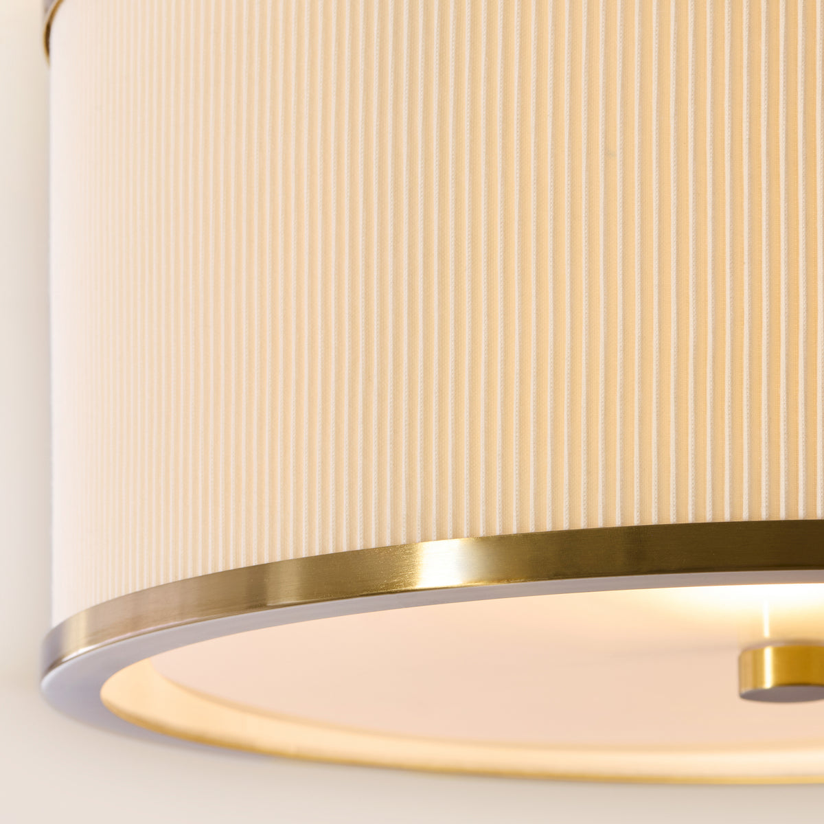 Endon Lexi Flush Ivory fabric, brushed aged brass & frosted glass