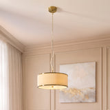 Endon Lexi 3lt Pendant Ivory fabric, brushed aged brass & frosted glass