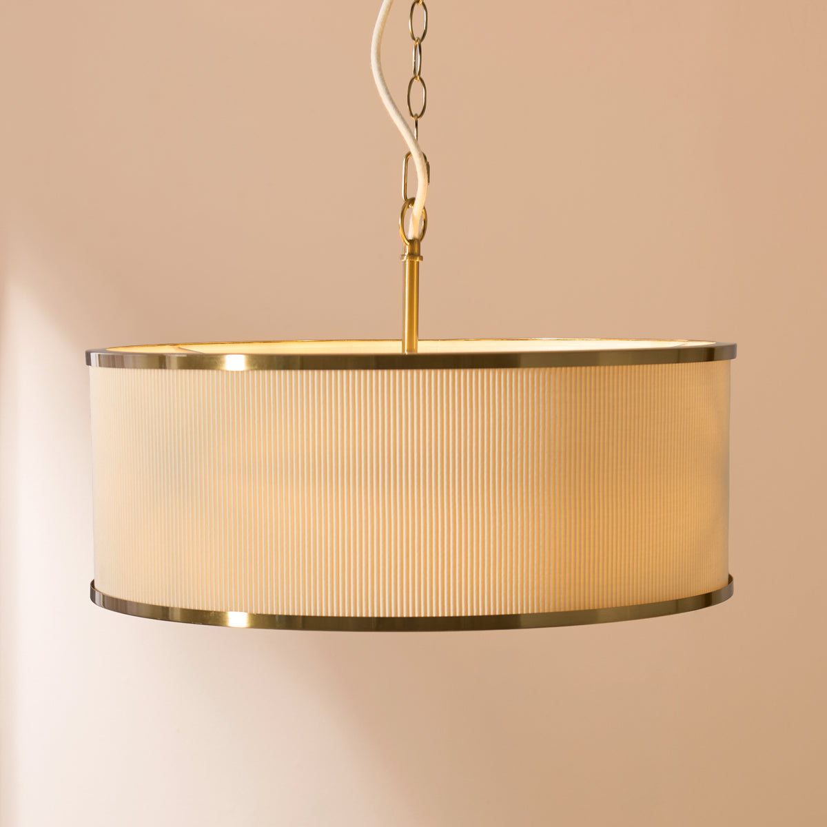 Endon Lexi 3lt Pendant Ivory fabric, brushed aged brass & frosted glass