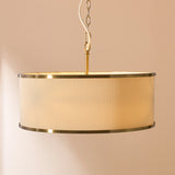 Endon Lexi 3lt Pendant Ivory fabric, brushed aged brass & frosted glass