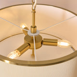Endon Lexi 3lt Pendant Ivory fabric, brushed aged brass & frosted glass