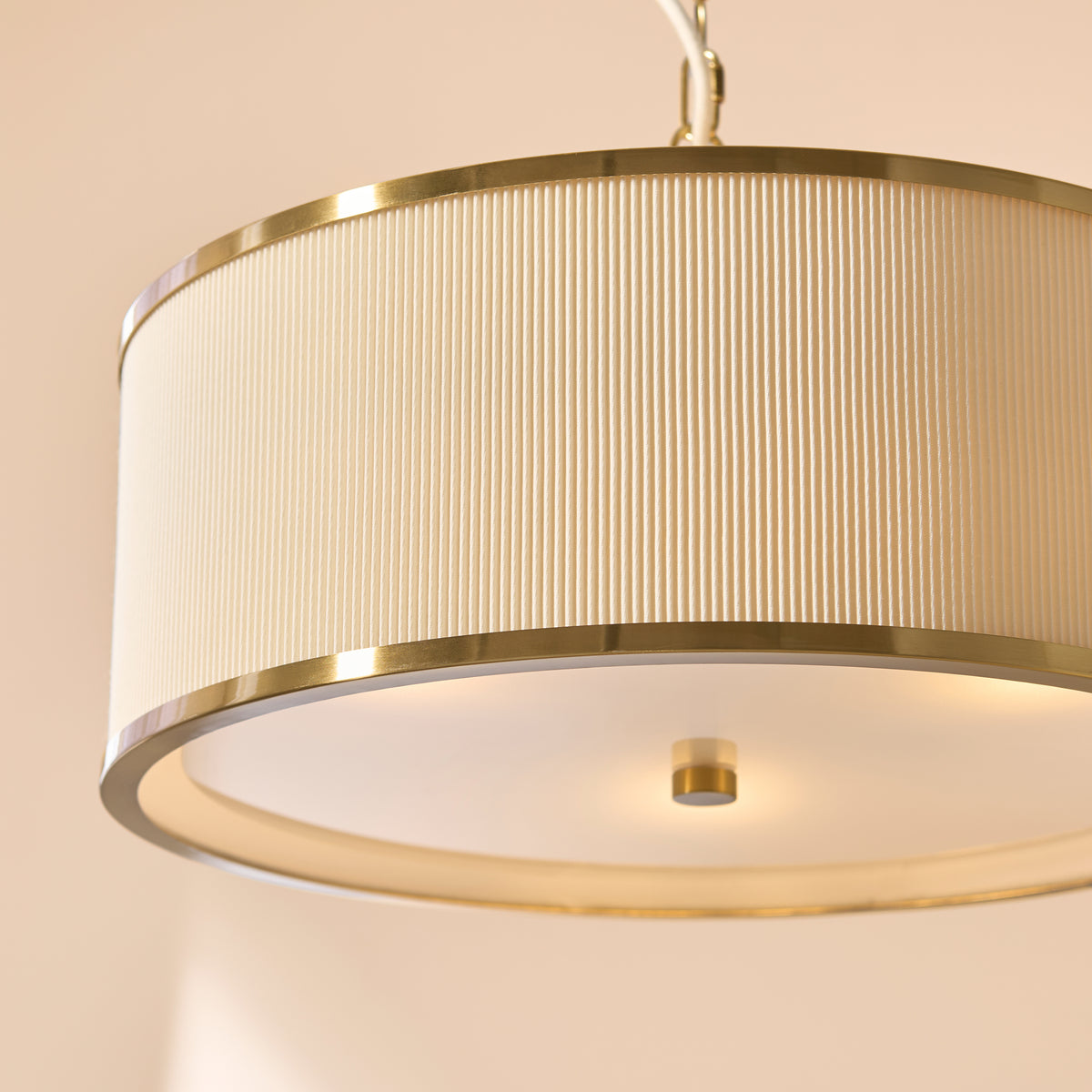 Endon Lexi 3lt Pendant Ivory fabric, brushed aged brass & frosted glass