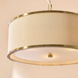 Endon Lexi 3lt Pendant Ivory fabric, brushed aged brass & frosted glass