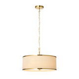 Endon Lexi 3lt Pendant Ivory fabric, brushed aged brass & frosted glass