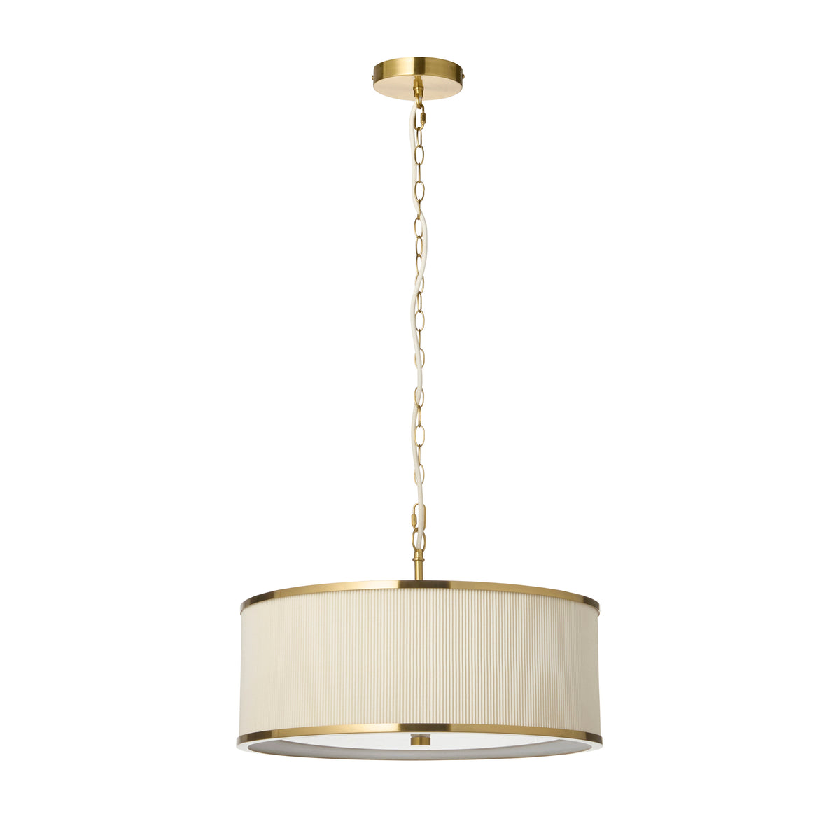 Endon Lexi 3lt Pendant Ivory fabric, brushed aged brass & frosted glass