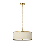 Endon Lexi 3lt Pendant Ivory fabric, brushed aged brass & frosted glass