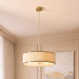 Endon Lexi 5lt Pendant Ivory fabric, brushed aged brass & frosted glass