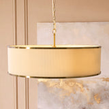 Endon Lexi 5lt Pendant Ivory fabric, brushed aged brass & frosted glass