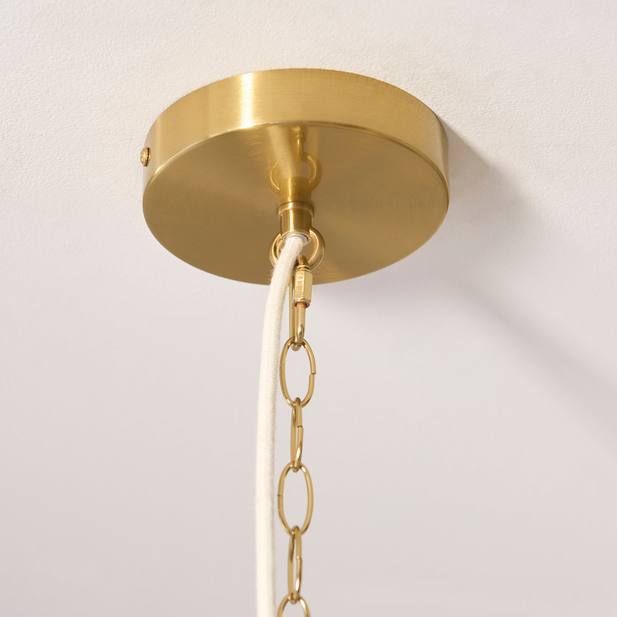 Endon Lexi 5lt Pendant Ivory fabric, brushed aged brass & frosted glass