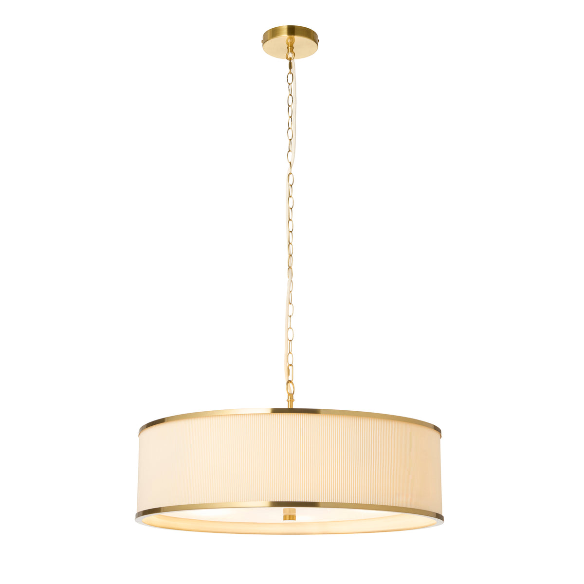 Endon Lexi 5lt Pendant Ivory fabric, brushed aged brass & frosted glass