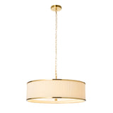 Endon Lexi 5lt Pendant Ivory fabric, brushed aged brass & frosted glass
