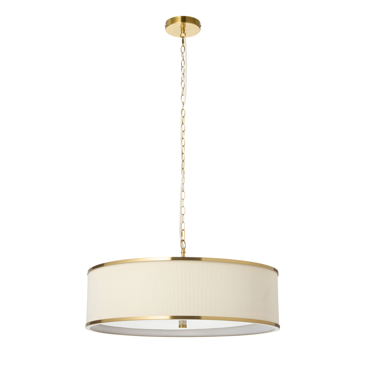 Endon Lexi 5lt Pendant Ivory fabric, brushed aged brass & frosted glass