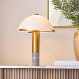Endon Hansel Table Warm brass plate, grey marble & opal glass