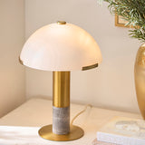 Endon Hansel Table Warm brass plate, grey marble & opal glass