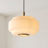 Endon Evora Pendant Brushed aged brass plate & opal ribbed glass
