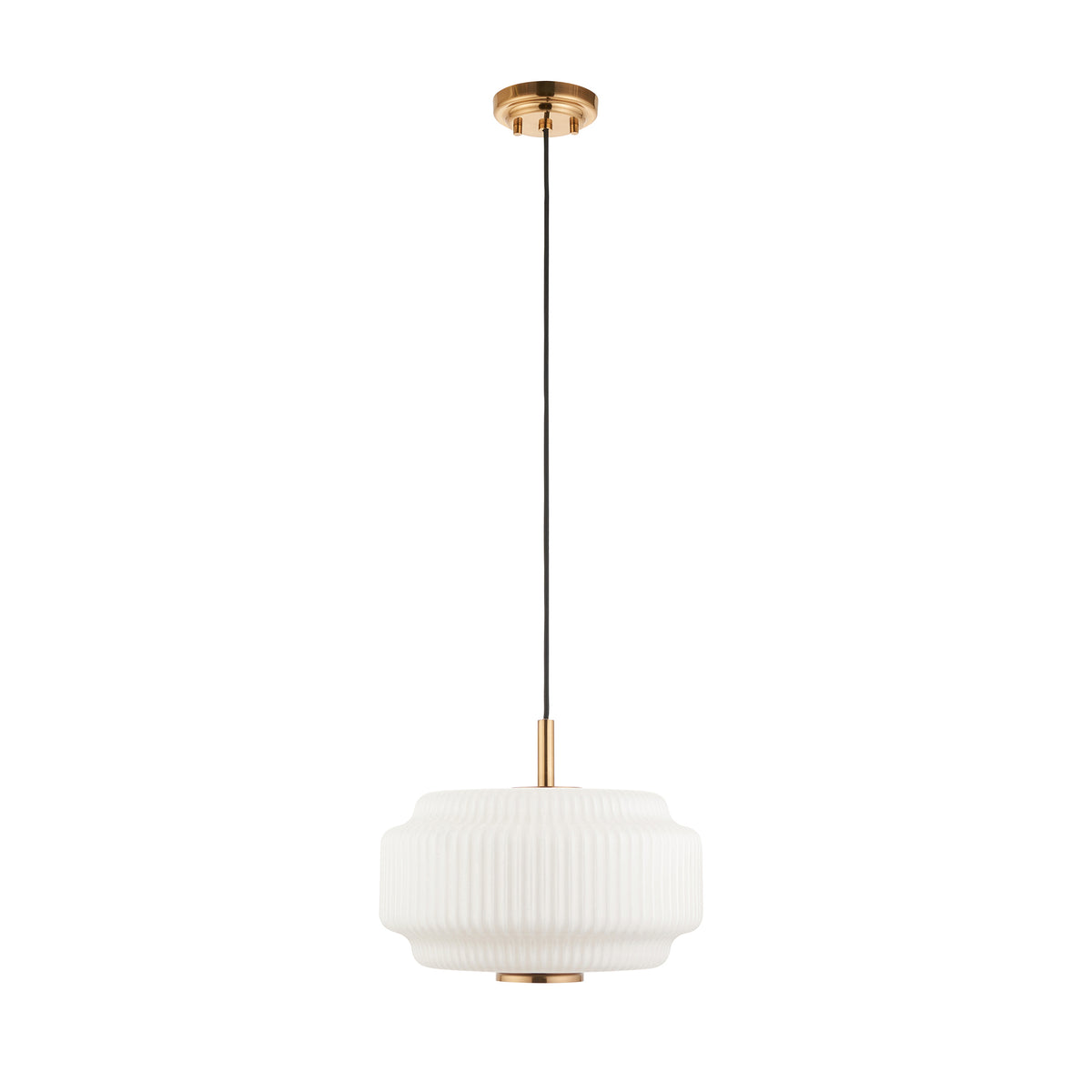 Endon Evora Pendant Brushed aged brass plate & opal ribbed glass