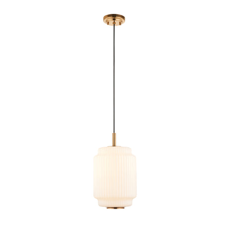 Endon Evora Slim Pendant Brushed aged brass plate & opal ribbed glass