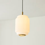 Endon Evora Slim Pendant Brushed aged brass plate & opal ribbed glass