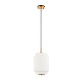 Endon Evora Slim Pendant Brushed aged brass plate & opal ribbed glass