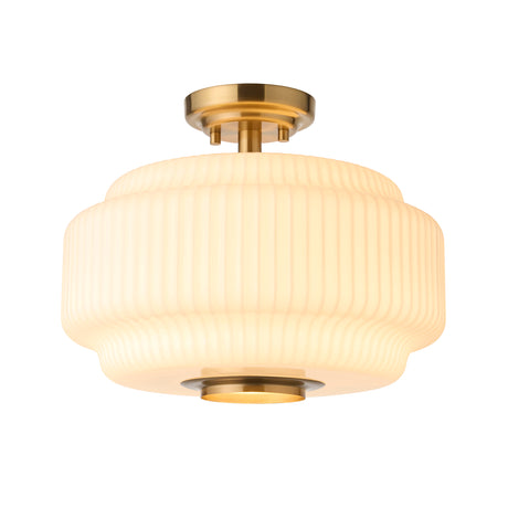 Endon Evora Flush Brushed aged brass plate & opal ribbed glass