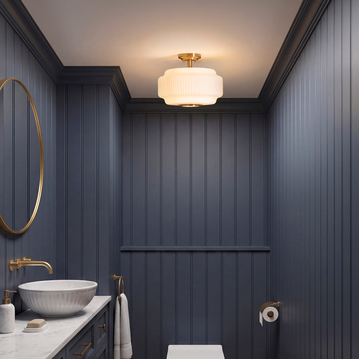 Endon Evora Flush Brushed aged brass plate & opal ribbed glass