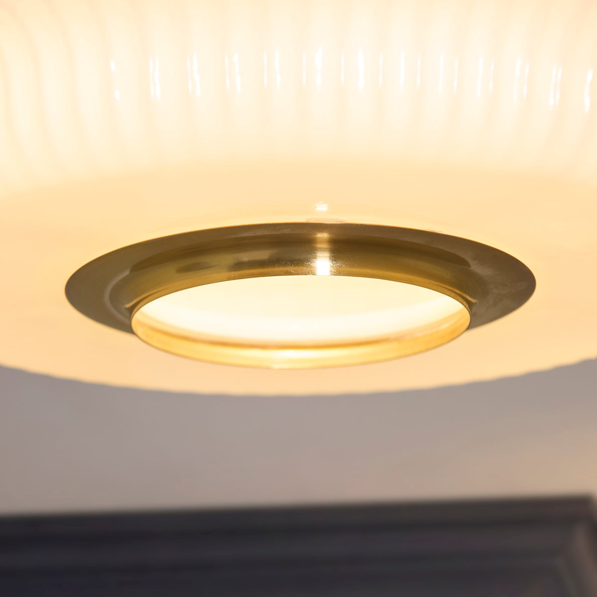 Endon Evora Flush Brushed aged brass plate & opal ribbed glass