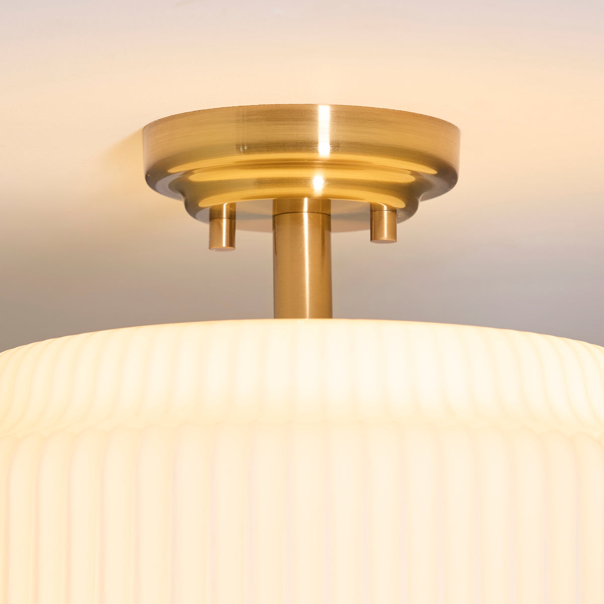 Endon Evora Flush Brushed aged brass plate & opal ribbed glass