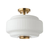 Endon Evora Flush Brushed aged brass plate & opal ribbed glass