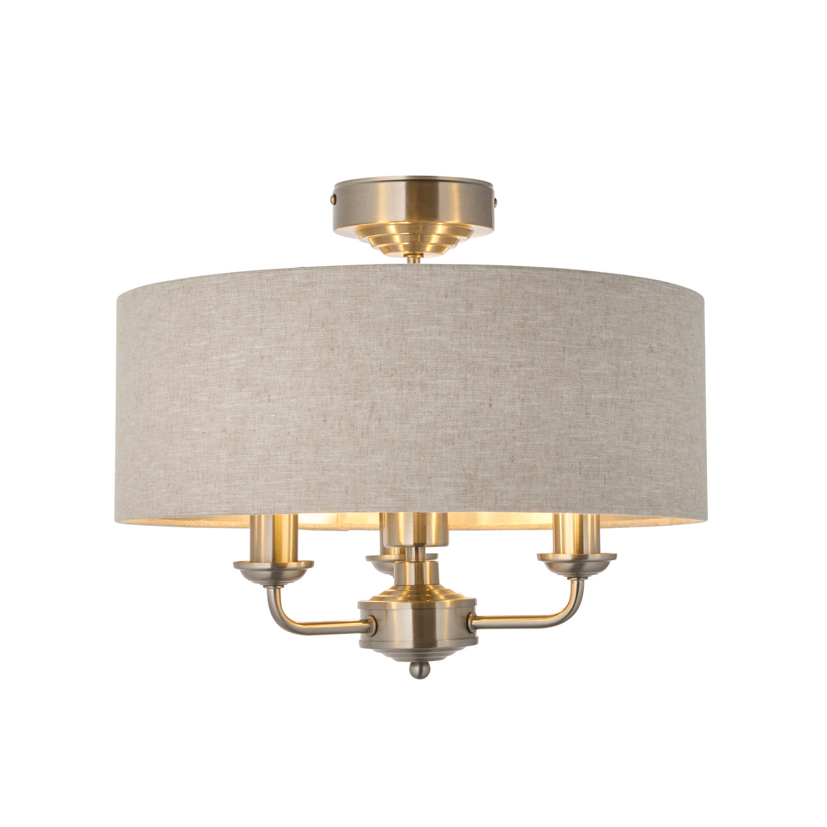 Endon Highclere 3lt Flush Brushed chrome plate & natural fabric