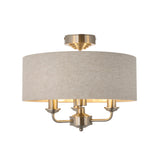 Endon Highclere 3lt Flush Brushed chrome plate & natural fabric