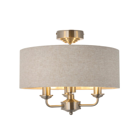 Endon Highclere 3lt Flush Brushed chrome plate & natural fabric