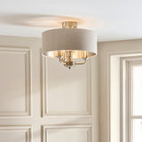 Endon Highclere 3lt Flush Brushed chrome plate & natural fabric