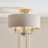 Endon Highclere 3lt Flush Brushed chrome plate & natural fabric