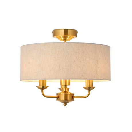 Endon Highclere 3lt Flush Vintage brass & natural linen