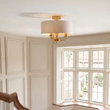 Endon Highclere 3lt Flush Vintage brass & natural linen