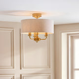 Endon Highclere 3lt Flush Vintage brass & natural linen
