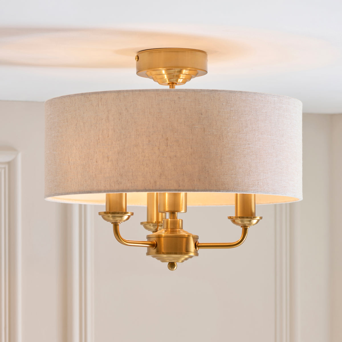Endon Highclere 3lt Flush Vintage brass & natural linen