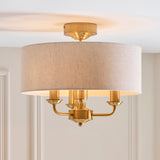 Endon Highclere 3lt Flush Vintage brass & natural linen