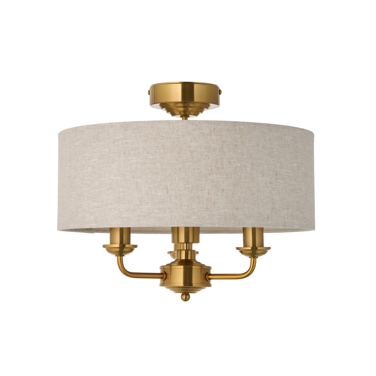 Endon Highclere 3lt Flush Vintage brass & natural linen